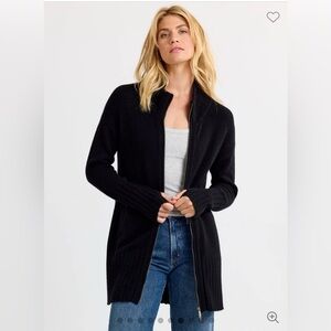 Pura Cashmere Womens Zip Cardigan Black XL 100% Cashmere Minimalist Classic